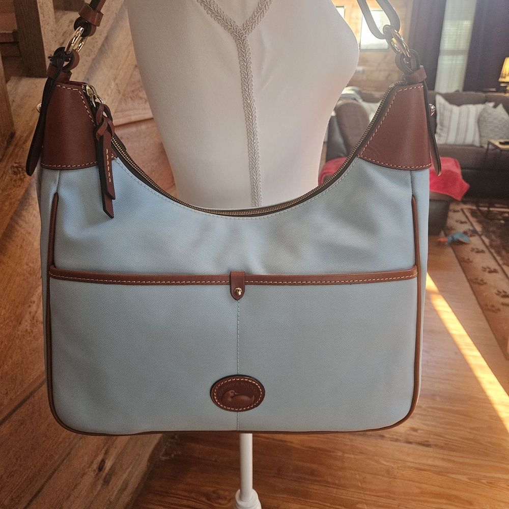 🩵Dooney Vintage Elegant Light Blue and Brown Women's Hobo Bag